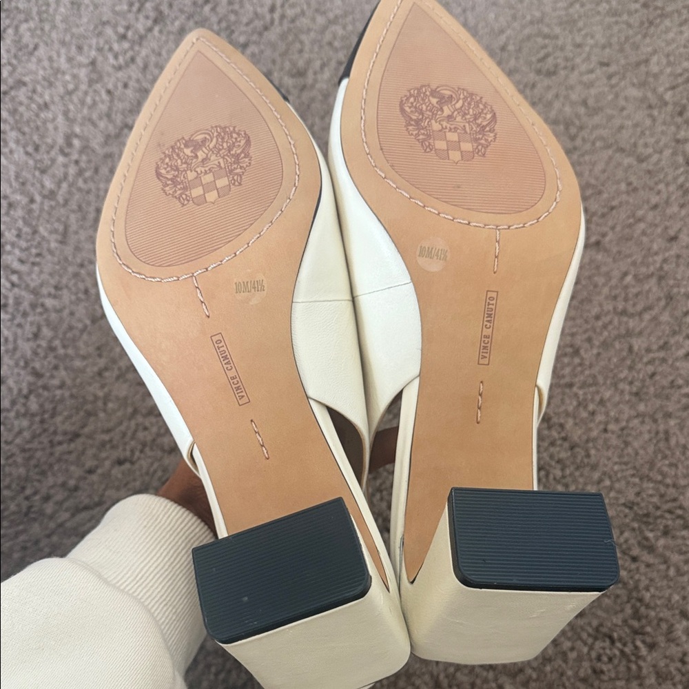 Vince Camuto Cream and Black Pointed Slingback Heels - Picture 4 of 7